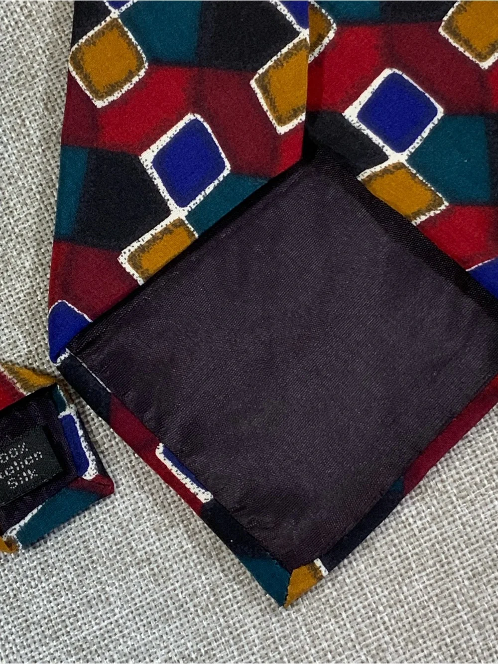 Zylos George Machado Silk Tie Geometric Diamond Burgundy Teal Gold